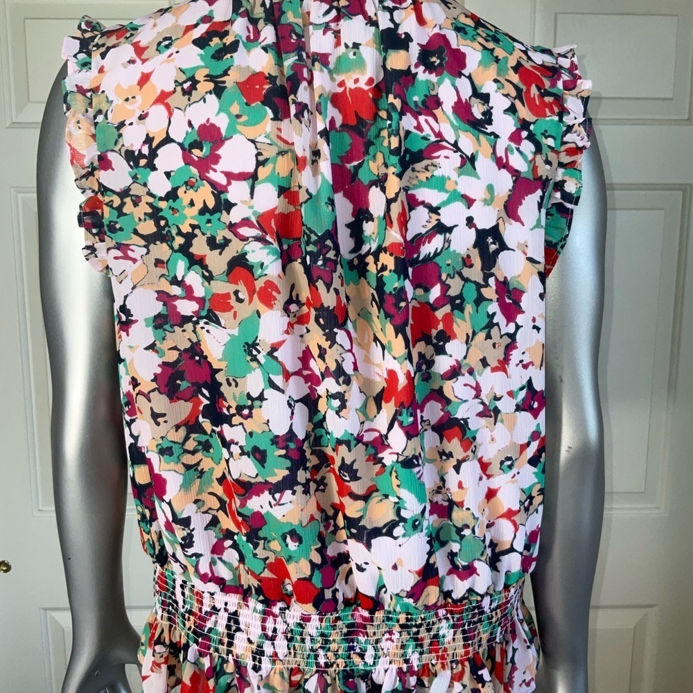 J.CREW Red Floral Print Ruffle Neck Top Women Size 12 Sleeveless - Picture 9 of 9